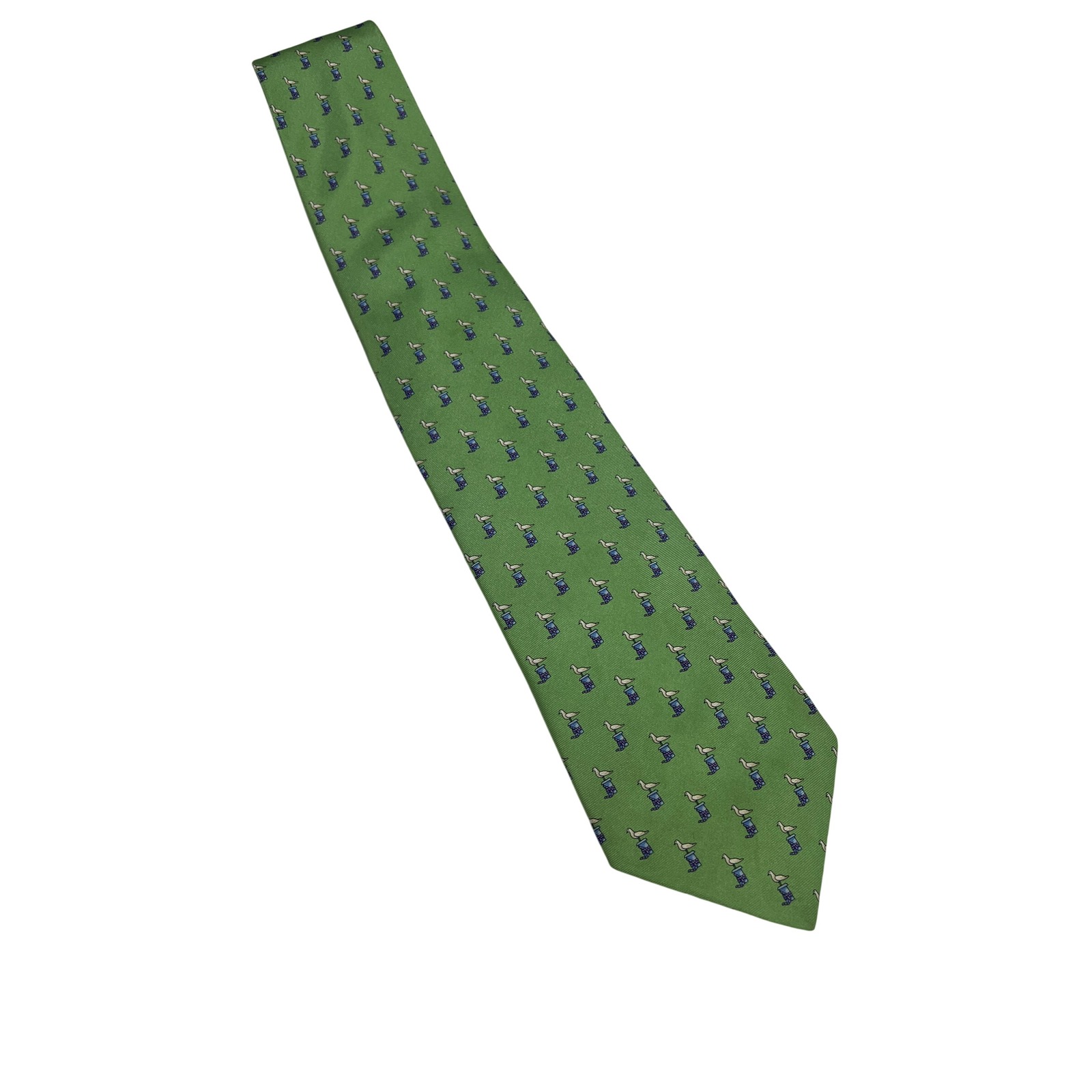 Brooks Brothers Necktie Men One Size Green Seagull Bird Silk Preppy Tie A66